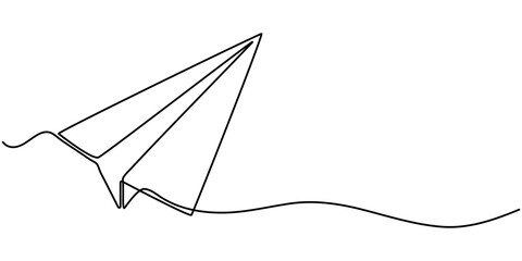 Continuous line paper plane, airplane vector art background. Abstract doodle email, mail plane, travel dream concept air. Business trip Vector abstract illustration flying ship in sky.  