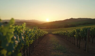 Naklejka premium Vineyard Sunset Landscape (1)