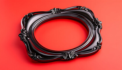 Black ornate frame on red backdrop; ideal for design mockups or artistic layouts