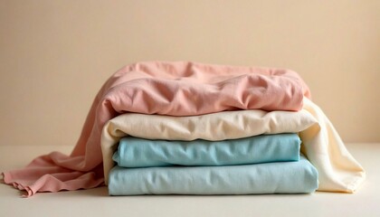 Stack of Pastel Folded Fabrics on Neutral Background