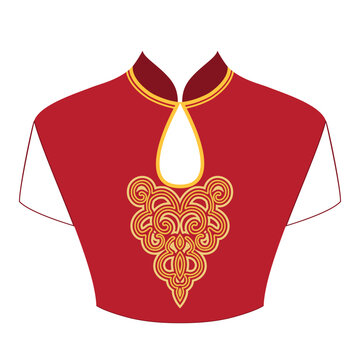 Gold and red traditional chinese dress women's - qipao. The neckline - asian design. Vector clipart