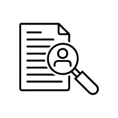 Magnifying glass over resume, job application review icon
