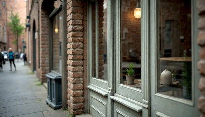 Cozy Urban Street with Brick Building and Plants