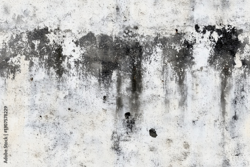 Poster seamless textured wall with a distressed appearance, featuring black and gray leaking wet stains and