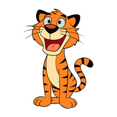 Funny tiger cartoon vector, Tiger Cartoon character Vector, Color vector illustration, Cheerful tiger cartoon, perfect for kids' designs, tiger sticker