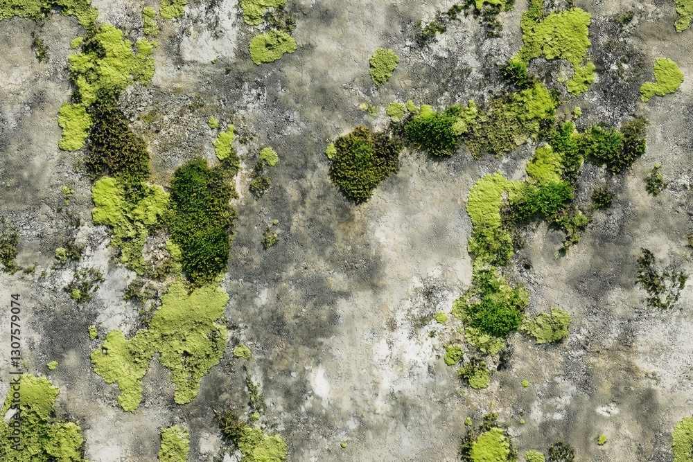 Poster seamless concrete textured surface featuring patches of green moss and lichen on a weathered gray ba