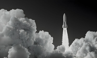 Naklejka premium Rocket Launching into Space Surrounded by Dramatic Clouds
