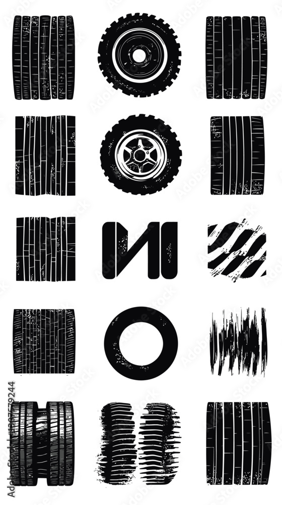 Poster minimalist tire track font set 01 in vector format for graphic design