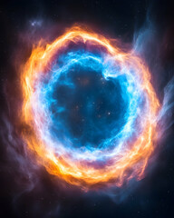 Obraz premium Celestial Ring Fiery cosmic portal in dark space, ideal for fantasy or sci-fi backgrounds