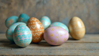 Pastel Decorated Easter Eggs with Intricate Patterns