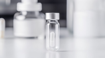 Dissolvable Medicine Capsules for Effective Drug Delivery, Clear glass vial on white surface