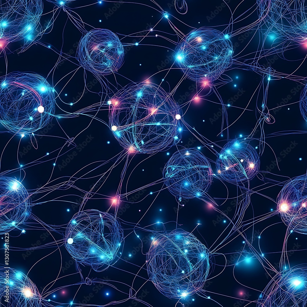 Poster neural network: an abstract and complex digital illustration of a neural network, with interconnecte