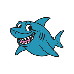 Smiling Cartoon Shark Vector – Cute Blue Shark Illustration with Sharp Teeth