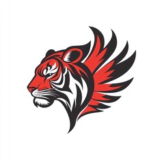 Illustration of tiger head logo with red and black colors on white background for prints and advertising