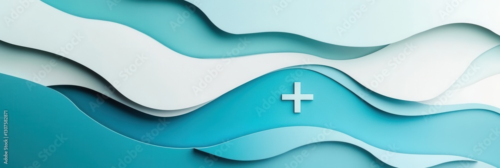 Poster layered paper art design featuring calming blue tones with subtle medical symbols and space for text