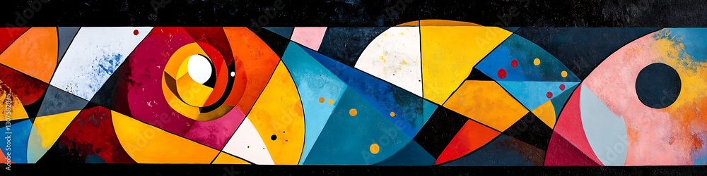 Poster abstract geometric: a vibrant artwork featuring abstract geometric shapes and patterns. the composit