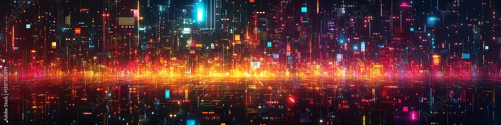 Poster digital frontier: a vibrant and abstract depiction of data streams, interconnected networks, and fut