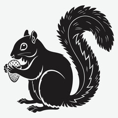 A squirrel holding an acorn Silhouette  design vector art and illustration
