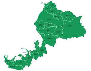 福井県　地図　グリーン　斑点　イラスト