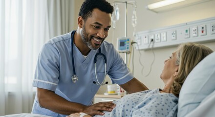 Obraz premium Nurse Comforting Patient in Hospital Room