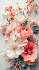 Beautiful paper floral arrangement featuring delicate blooms in shades of pink and white placed against a neutral background
