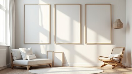 mock up poster frames in children bedroom, Scandinavian style interior background