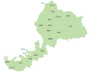 福井県　地図　黄緑　斑点　イラスト