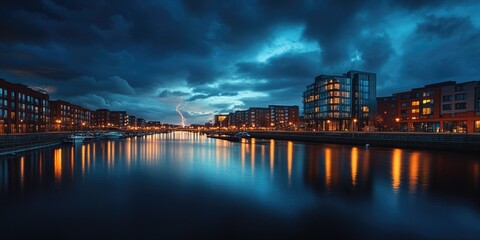 Urban lake with cityscape