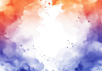  Watercolor splash background, with white space in the center of the picture, featuring soft colors of light blue and orange, as well as red and purple.