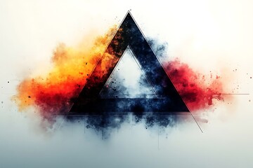 Abstract Watercolor Triangle Design Red, Orange, Blue Ink Splash Background