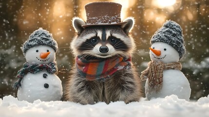 Winter raccoon with snow high resolution hd photo