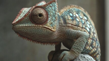 Obraz premium Close-up chameleon on rock, indoor setting, wildlife