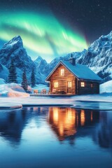 Fototapeta premium Snowy Cabin Landscape