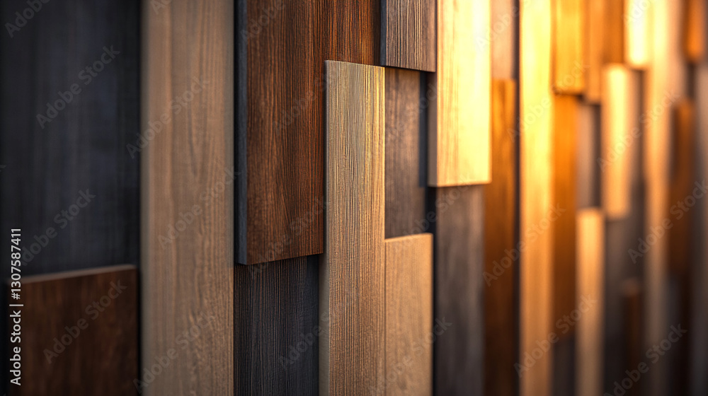 Poster abstract image of wood paneling, showcasing various shades and textures of brown wood blocks arrange