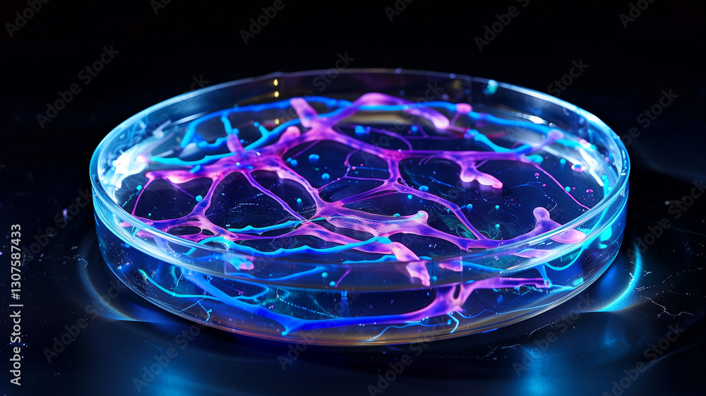 Poster this colorful stem cells display intricate patterns in a lab petri dish illuminated by artificial li