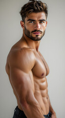 Fototapeta premium Muscular Athletic Male Model Fitness Portrait Aesthetic