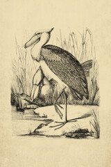 Vintage Illustration of a Shoebill Bird