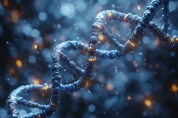 Stunning 3D Render of DNA Helix, Glowing Blue, Genetic Code, Science Background