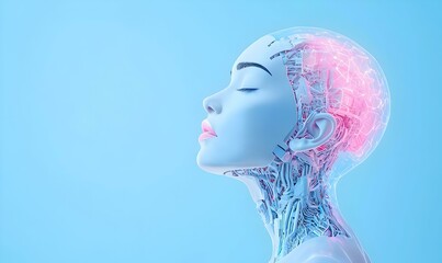 Obraz premium Futuristic Woman with Cybernetic Features against Blue Background