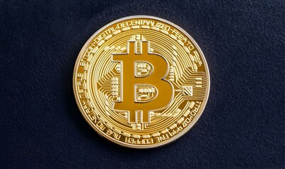 Golden Bitcoin Cryptocurrency Coin on Dark Background