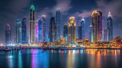 Fototapeta premium City skyline at night from waterfront