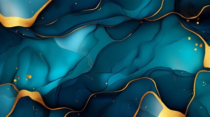 Abstract fluid art with turquoise and gold waves, creating a vibrant and dynamic background