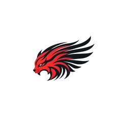 Obraz premium Stylized lion head logo with flowing red and black stripes on a white background for team branding