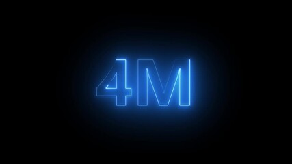 Animated of "4M" blue neon line text. Follower, Subscribers, view of video animation symbol. achievement in "4M" Congratulating networking thanks. on a black background