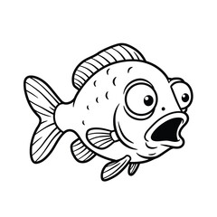 Shocked Fish with Big Eyes - Funny Black and White Vector Cartoon