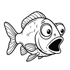 Shocked Fish with Big Eyes - Funny Black and White Vector Cartoon