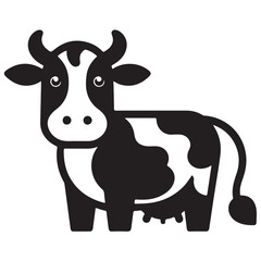 Black and White Cow Illustration Dairy Farm Animal Icon Vector