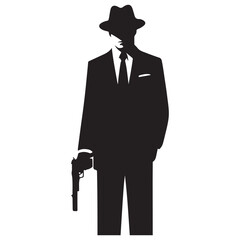 Silhouette of a Man in Suit Holding Gun Vector Illustration Resource