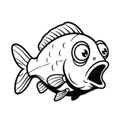 Shocked Fish with Big Eyes - Funny Black and White Vector Cartoon