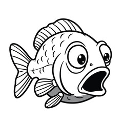 Shocked Fish with Big Eyes - Funny Black and White Vector Cartoon